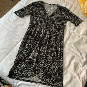 Apt. 9 Gray Cheetah Print Stretchy Mock Wrap Dress - M